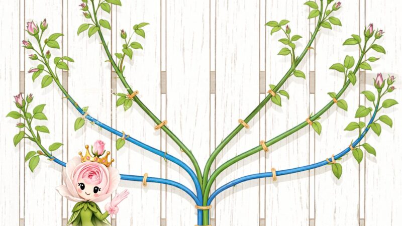 放射状に誘引したイメージ|ナエマ バラ 誘引 放射状 フェンス仕立て 図解